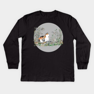 Calico Cat In The Garden Kids Long Sleeve T-Shirt